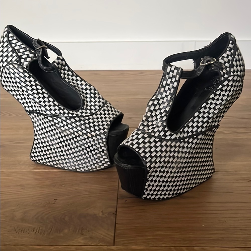 Stylish Black and White Wedge Heels